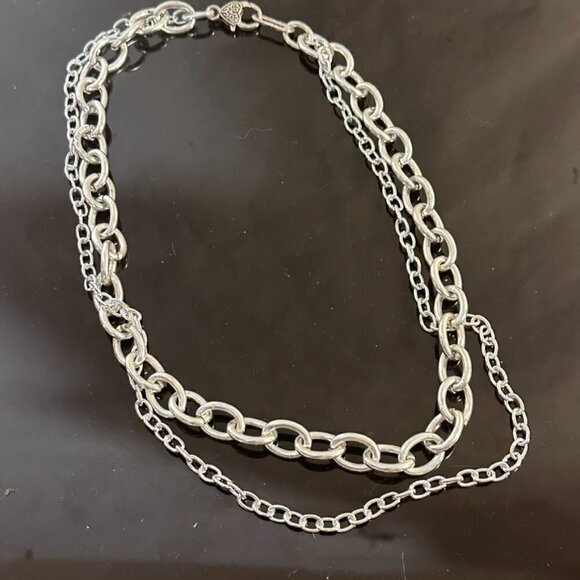 Silver Chain 2 Strand Necklace Lightweight Contemporary Punk Rock Modern Gift - Picture 6 of 6